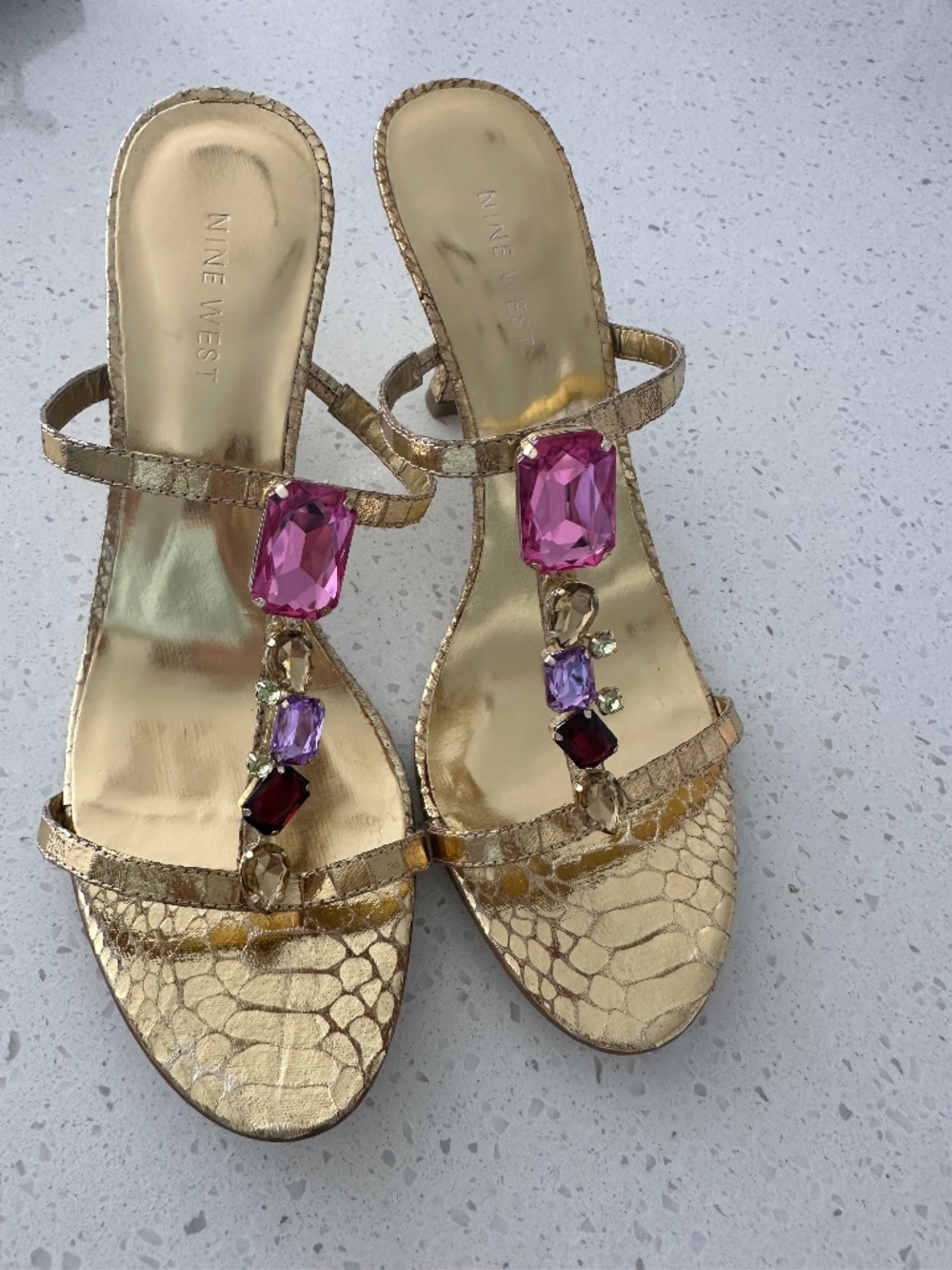 NINE WEST Gold Sandals With Gemstones 6.5